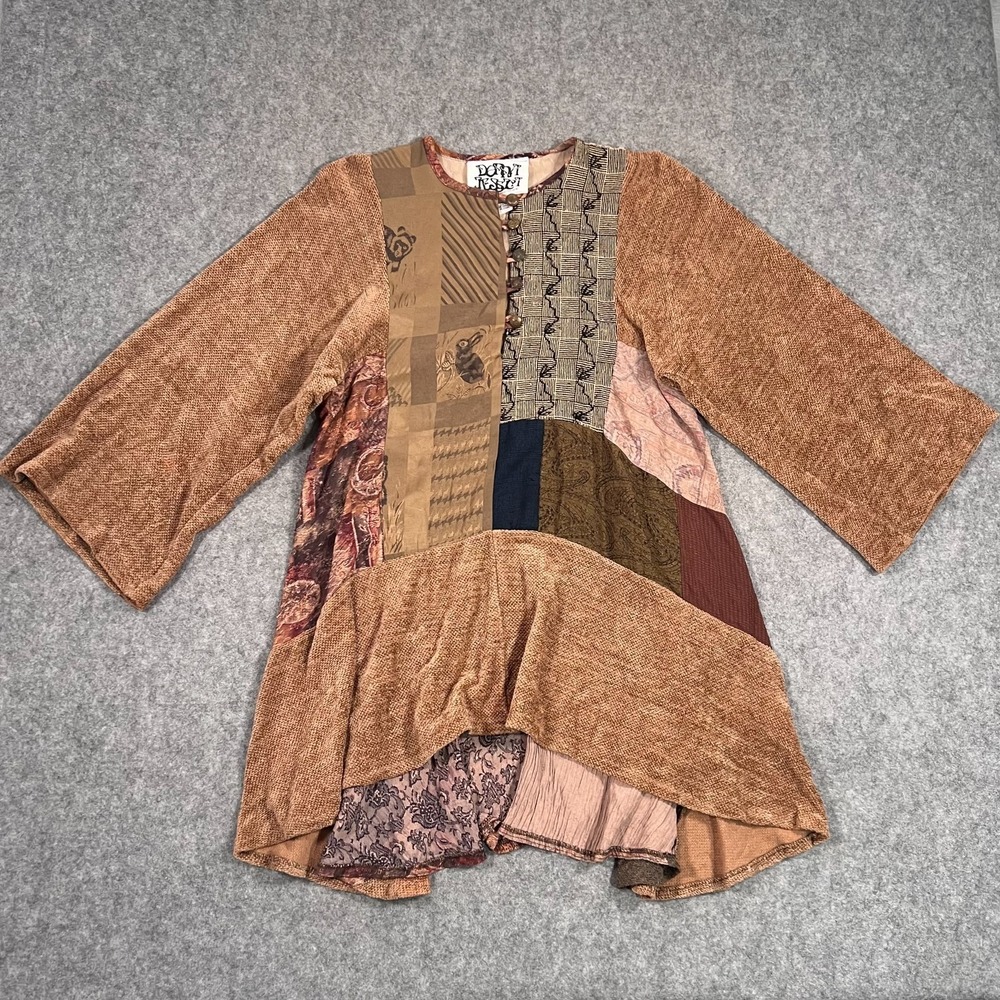 Donna Jessica Mixed Media Patchwork Quarter Button Top Women's Size 1/Small